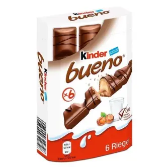 Шоколадно-вафельні батончики Kinder Bueno Milk Haselnuss Кіндер з молочного шоколаду з кремом 6шт коробка 129г