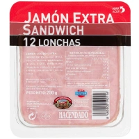 Хамон варений з свинини тостовий Jamon Cocido extra Sandwich Хасендадо бутербродний Слайси 12шт Блістер 250г