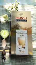 Товар Капучіно розчинний Swisso cappuchino White Instant Kaffee Getrank Coffee Свіссо смак Білі вершки 10 стіків Коробка 125г