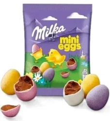 Товар Шоколадні міні Яйця-драже Пасхальні Milka Mini Easter Eggs Мілка шоколад в різнокольоровій глазурі Пакет 100г