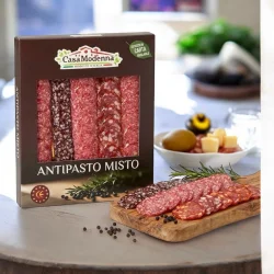 Товар Набір ковбасок Салямі Нарізка Casa Modena Antipasto Misto Каза Модена Асорті 5 видів сирокопчена сиров’ялена Екран коробка 275г