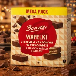 Товар Вафлі шоколадні вагові Bonitki Wafelki z kremem Kakaowym w czekoladzie Mega pack Боніткі з какао кремом Коробка 600г