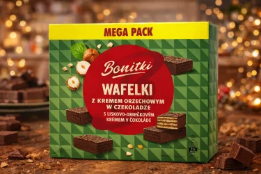 Товар Вафлі шоколадні вагові Bonitki Wafelki z kremem Orzechowym w czekoladzie Mega pack Боніткі з лісовим горіхом Коробка 600г