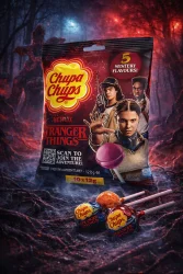 Товар Льодяники на паличці Chupa Chups Stranger Things Netflix 5Mystery Flavour Red Чупа Чупс Дивні дива Червона 5смаків 10шт Пакет 120г