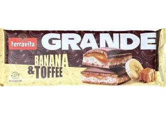 Товар Шоколад сендвіч Terravita Grande Banana&Toffee Теравіта молочний плитка Шматочки банана та карамель Тоффі Гранде Велика 235г