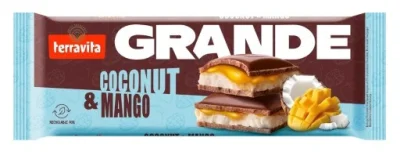Товар Шоколад сендвіч Terravita Grande Coconut&Mango Cake Теравіта молочний плитка джем з Манго та кокосова стружка Гранде Велика 235г