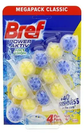 Підвіска блок для змивання унітазу Bref WC Power Active 4 Function Formula Juicy Lemon Бреф аромат Лимон 3шт 150г