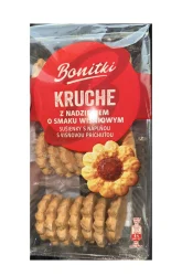 Товар Печиво пісочне Квіточки Biedronka Bonitki Kruche o smaku Wisniowym Боніткі Круче з Вишневим джемом 21шт 300г