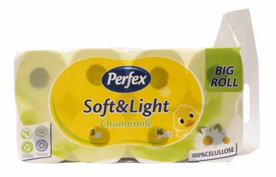 Товар Туалетний папір у Рулонах Perfex Soft&Light Big Roll 100% Cellulose Chamomile Перфекс трьохшаровий Целюлоза аромат Ромашка 16шт
