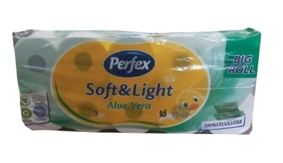 Товар Туалетний папір у Рулонах Perfex Soft&Light Big Roll 100% Cellulose Aloe Vera Перфекс трьохшаровий Целюлоза аромат Алое Вера 16шт