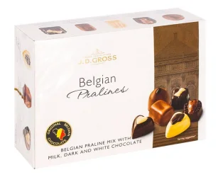 Товар Цукерки шоколадні Бельгійські Асорті J.D.Gross Belgian Pralines Milk&Dark&White Mix Chocolate ЖД Гросс мікс Шоколадів Коробка 360г