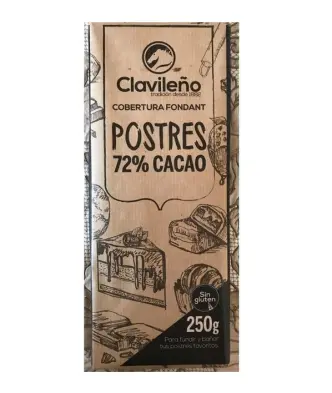 Шоколад Чорний без глютену Плитка Clavileno Postres Cobertura Fondant 72% Cacao Клавілено Пострес какао 250г