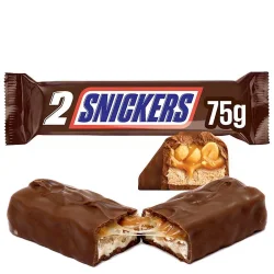 Товар Шоколадний батончик Snickers 2 Double Peanuts Caramel Снікерс подвійний Дабл молочний шоколад з карамеллю та горішками 75г