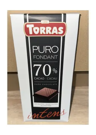 Шоколад Чорний без Глютену Torras Puro Fondant Dark chocolate Intens 70% Cacao Торас інтенсивний Плитка 200г
