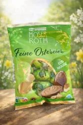 Товар Яйця Пасхальні Шоколадні в кольоровій фользі Moser Roth Feine Ostereier Edel Nougat Мозер Рот з нугою та фундуком 10шт Пакет 150г