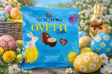 Товар Яйця Шоколадні Великодні Socado Ovetti Latte Blue Praline Milk Filling Сокадо Оветті Пасхальні молочні з праліне Пакет 8шт 110г