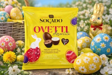 Товар Яйця Шоколадні Великодні Socado Ovetti Assortiti Yellow Praline Dark Сокадо Оветті Пасхальні молочний та темний Пакет 8шт 110г