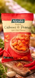 Товар Суміш горіхів Alesto Roasted Hot Chilli Flavour Алесто снеки кешью та арахіс глазуровані Пікантні перець Чілі Пакет 200г
