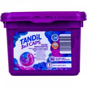Капсули для прання світлої та Кольорової білизни Tandil Color Waschmittel 3in1 Caps Танділ активні пластиковий Бокс з кришкою 22шт