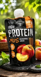 Товар Мус Протеїновий без цукру Solevita High Protein Mus Brzoskwinia jablko Солевіта Енергетичне пюре Білок 20г смак Персик Яблуко 180г