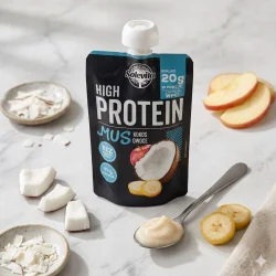 Товар Мус Протеїновий без цукру Solevita High Protein Mus Owoce Kokos Солевіта Енергетичне пюре Білок 20г смак Кокос Фрукти 180г