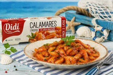 Товар Кальмари морські у соусі Американа Didi Calamares trozos en salsa Americana Діді мясо шматочки пікантні Євробанка 3шт 240г