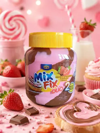Шоколадна крем Паста полосата Kruger Mix Fix Duo2 Cocoa&Strawberry Flavoured Spread Крюгер Мікс Фікс смак какао з Полуницею 350г