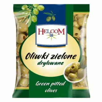 Оливки Зелені без кісточок Helcom Oliwki zielone drylowane Green pitted Olives Хелком мариновані в розсолі Пакет 160г