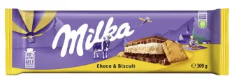 Шоколад плитка сендвіч Milka Choco & Biscuit Alpine Milk Chocolate Мілка Молочний Шоколад з бісвітним печивом 300г