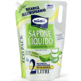 Рідке мило МегаПак MilMil Sapone Liquido Aloe Vera Maxi Bag МілМіл для Обличчя Рук та Тіла pH5.5 Алое Вера Refill 2000мл