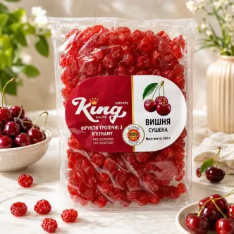 Вишня вялена натуральна Цукати Nafoods King Фрукти тропічні з Вьєтнаму Нафудс без кісточок сухофрукти Пакет 500г