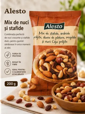 Суміш Горіхів та сухофруктів Alesto Nuts&Fruits Mix Алесто Мікс Родзинки Арахіс Мигдаль Фундук Кеш'ю Пакет 200г