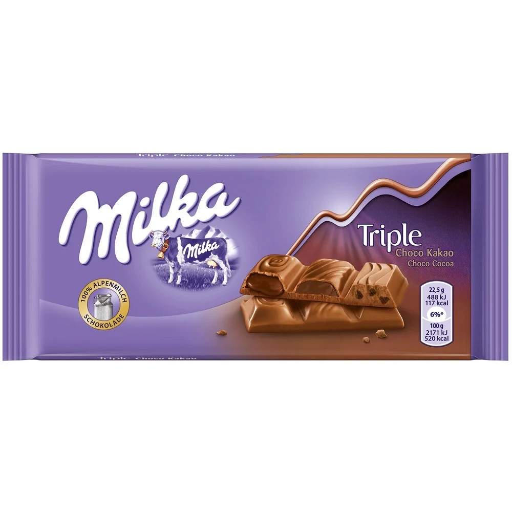 Молочний шоколад milka milka triple choco kakao 100 g