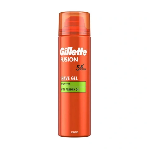 Гель для Гоління Чоловічий з Дозатором Gillette Fusion Shave Gel Sensitive 5xAction Джілет Сенсітів Чутлива Шкіра Мигдаль 200мл