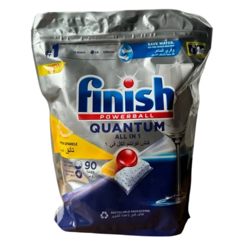 Таблетки для Посудомийних машин Finish Quantum Powerballs All in 1 Lemon Fast Dissolving Фініш Квантум Швидкорозчинні капсули 90шт