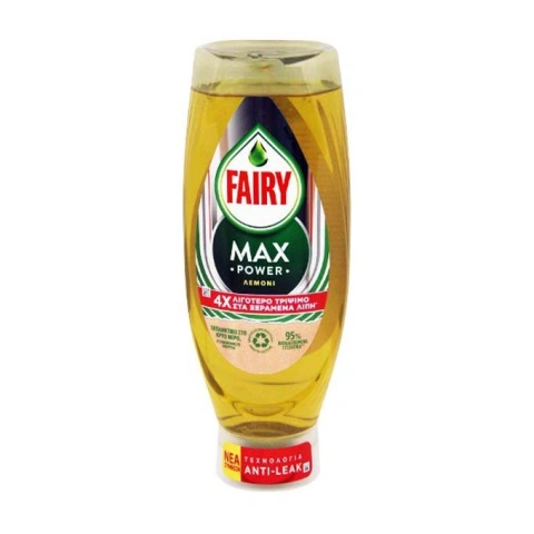 Гель для посуду Fairy Max Power Anti-Leak Tech Lemon Фейрі Макс Сила Перевернута пляшка Технологія АнтиЛік без Витоку Лимон 545мл