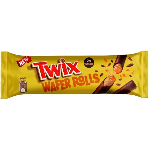 Вафельні трубочки в Шоколаді Twix Wafer Rolls 2x Crispy Rolled Твікс Хрусткі рулетики з начинкою з крему з смаком Карамелі 2шт 22г