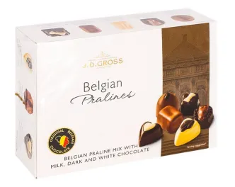 Цукерки шоколадні Бельгійські Асорті J.D.Gross Belgian Pralines Milk&Dark&White Mix Chocolate ЖД Гросс мікс Шоколадів Коробка 360г