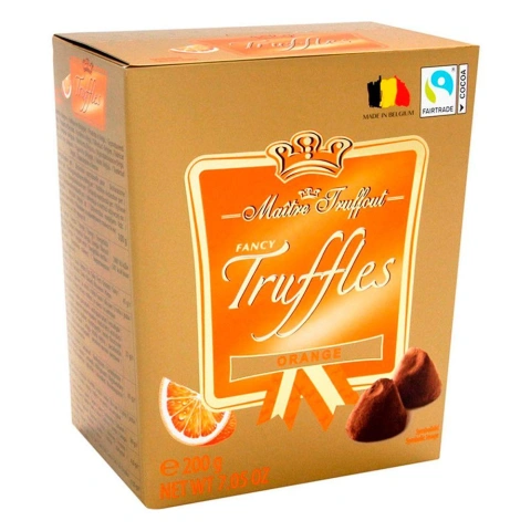 Цукерки Трюфель в Какао Maitre Truffout Orange Fancy Truffles Майстер Труффо зі смаком гіркого Апельсина Коробка 200г