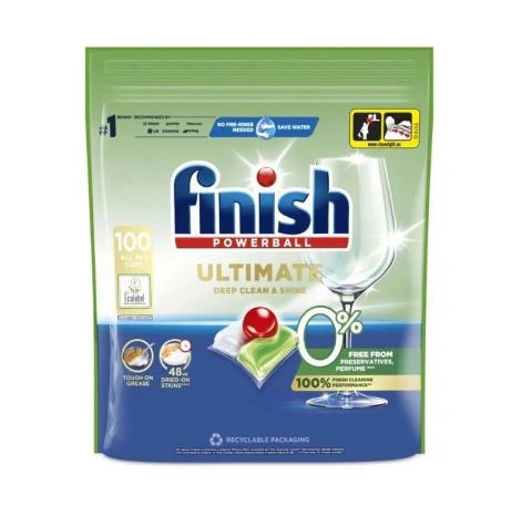 Капсули для Посудомийних Машин Finish Ultimate Powerball All in One Caps Deep Clean Shine Фініш Ультимейт Глибоке Очищення 100шт