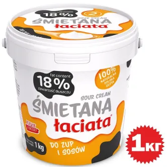 Сметана Кулінарна Mlekpol Smietana Laciata do Zup i Sosow Sour Cream Лаціата 18% жирність до Супів та Соусів Відро 1кг