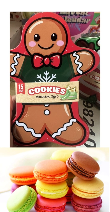Печиво макаруни Різдвяні Beckys Cookies macaron style Бекіс Святкові в Подарунковій металевій коробці Пряниковий чоловік 15шт 92г