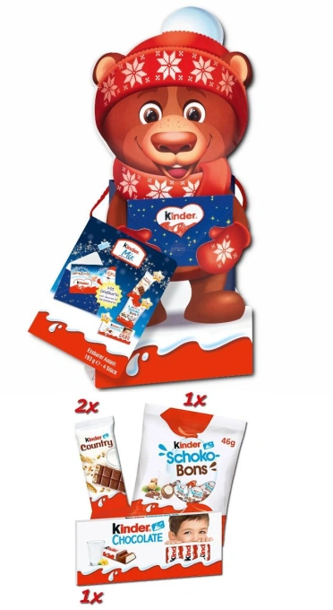 Набір Подарунок новорічний Kinder Mini Geschenktute Bear Кіндер мікс солодощів Пакет з ручками 4шт Ведмедик 193г