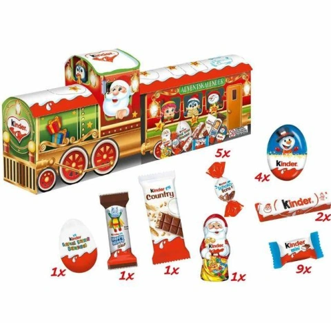 Набір Подарунок Новорічний Адвент 3Д календар Паровоз Kinder Mix 3D-Zug Adventskalender Train Кіндер Солодощі 24шт 226г