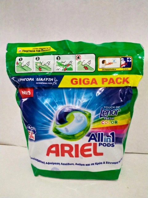 Капсули для прання кольорових речей з Ленор Ariel Color Fresh Pods Touch of Lenor Allin1 Арієль Свіжіть кольорів Дотик Ленор 54шт
