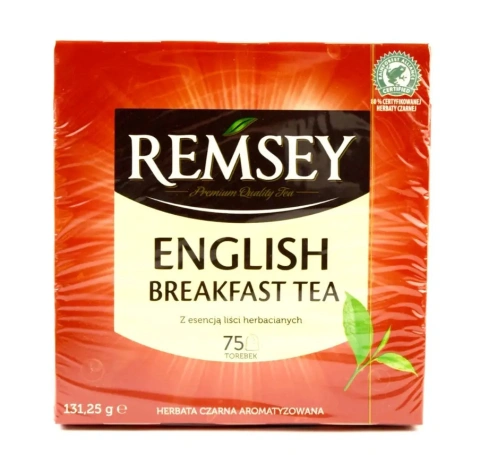 Чай чорний Англійський Remsey English Breakfast Tea Herbata szarna Ремсей Ароматизований екстракт Чайного листя 75 пакетиків 131г