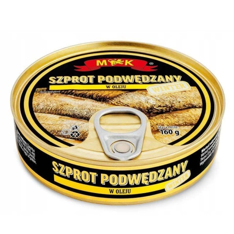 Шпроти копчені M&K Szprot Podwedzany w oleju roslinnym МК рибки в рослинній олії Євробанка 160г