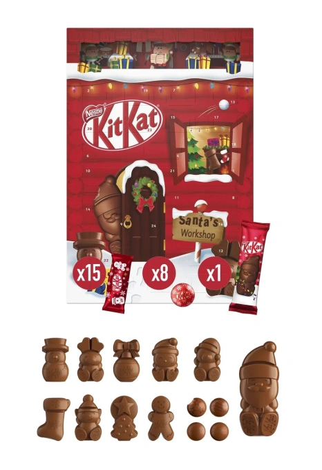 Набір Подарунок Новорічний Адвент календар Nestle KitKat Advent Calendar Santas Workshop Шоколадні цукерки Дитячий 203г