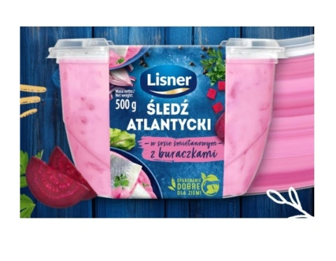 Оселедець з червоним Буряком Lisner Burak Sledz Atlantycki Ліснер Атлантичний філе в сметанному соусі Контейнер 500г