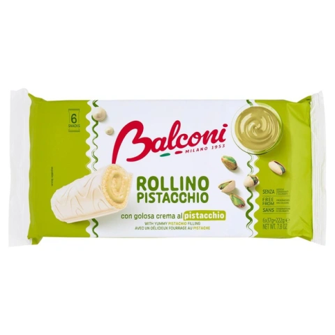 Тістечка Ролети ролліно Balconi Rollino Pistacchio Балконі рулетики з апетитним Фісташковим кремом 6шт 165г